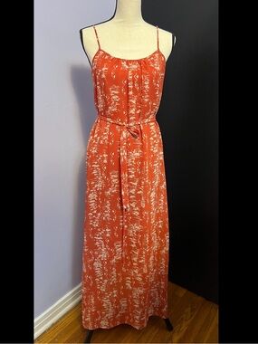 Rust Orange Printed Spaghetti-Strap Maxi Dress